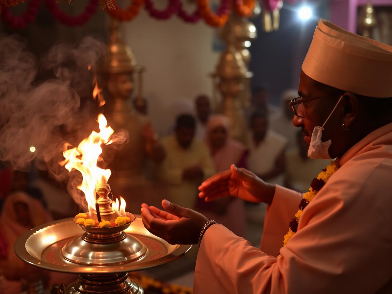 Temple pooja ceremony with aarti at Sri Ravadhuli Ankalamma Talli Temple