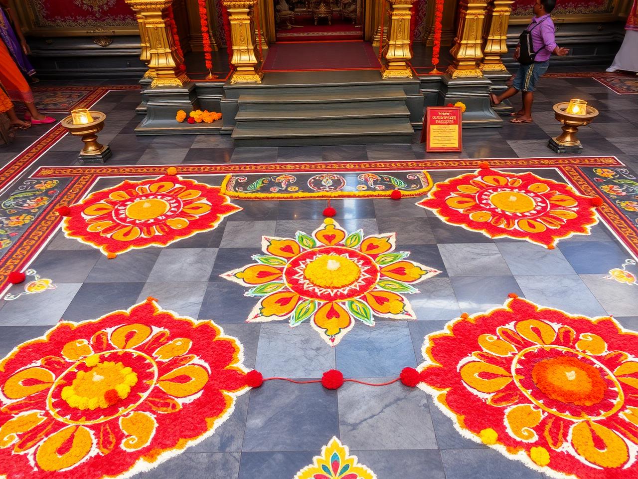 Temple devotees decorating the floor with kolam during the Ankalamma Jatara